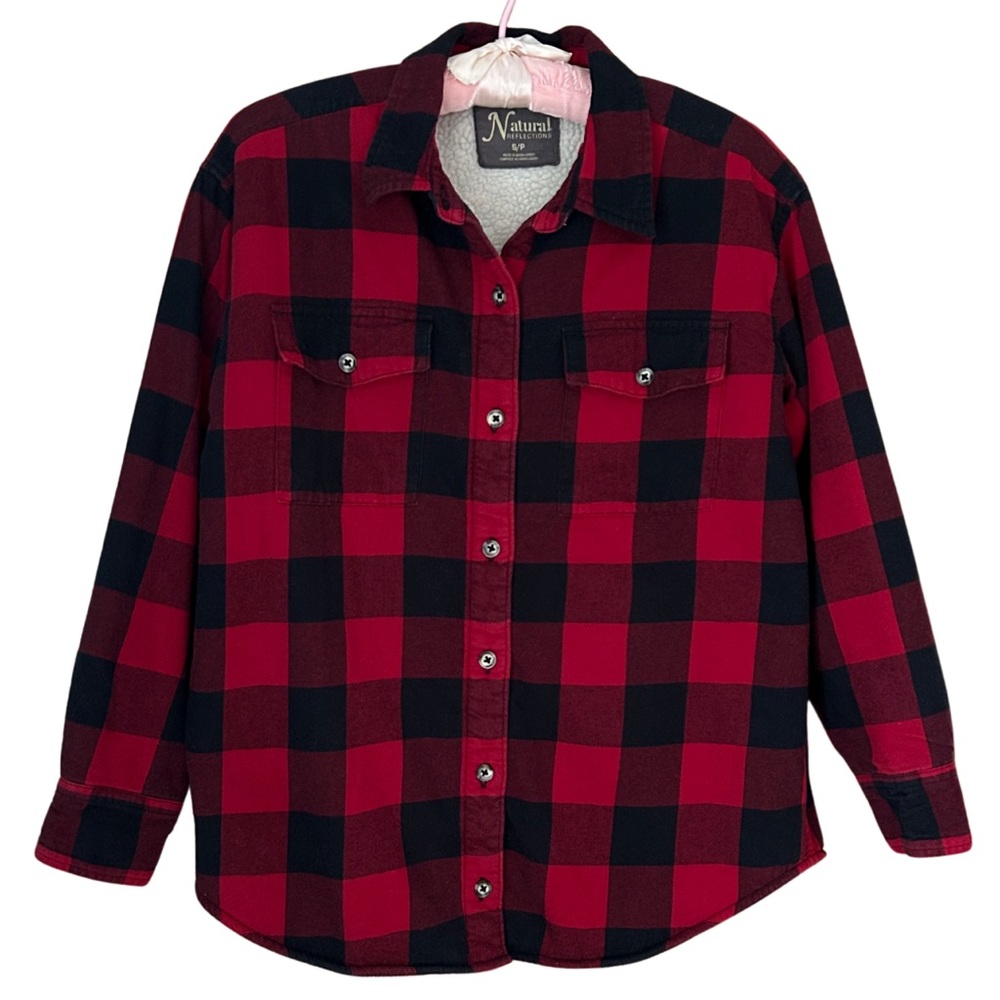 Natural Reflections Red and Black Plaid Sherpa Lined Long Sleeve Flannel